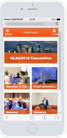 Preview of the home page of the mobile Convention app. 
