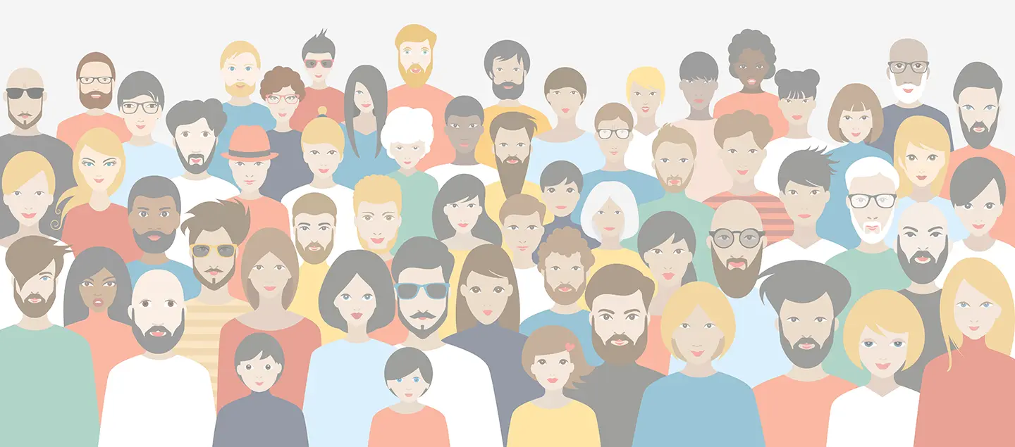 Illustration of large crowd of diverse people
