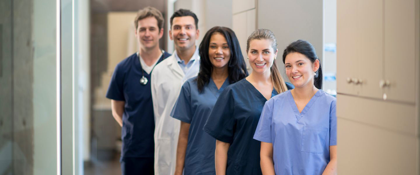 Group pictures of healthcare professionals in an office setting.