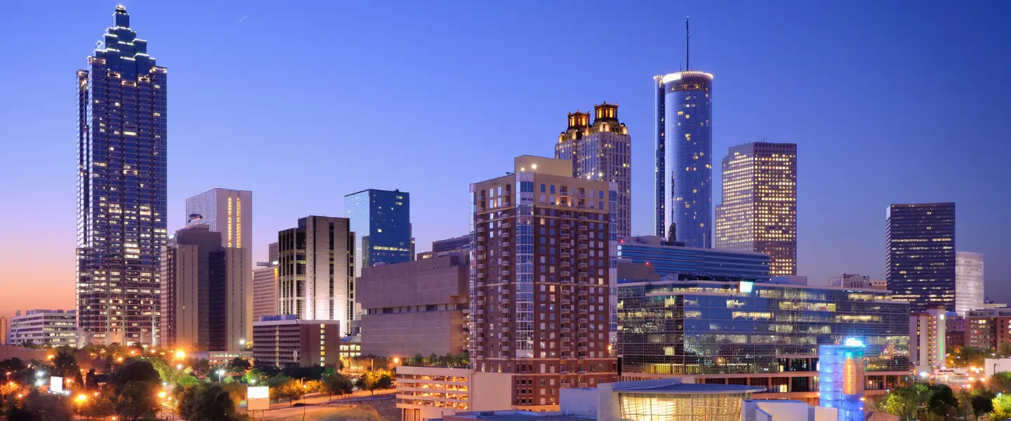 Sunset view overlooking downtown Atlanta skyline