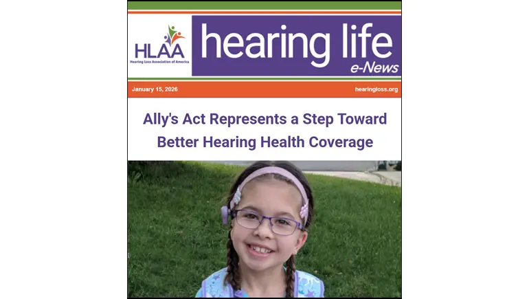 HLAA Hearing Life January 2026 e-news cover image leading with the convention in Louisville.
