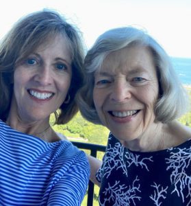 Pat sharing a moment with Barbara Kelley