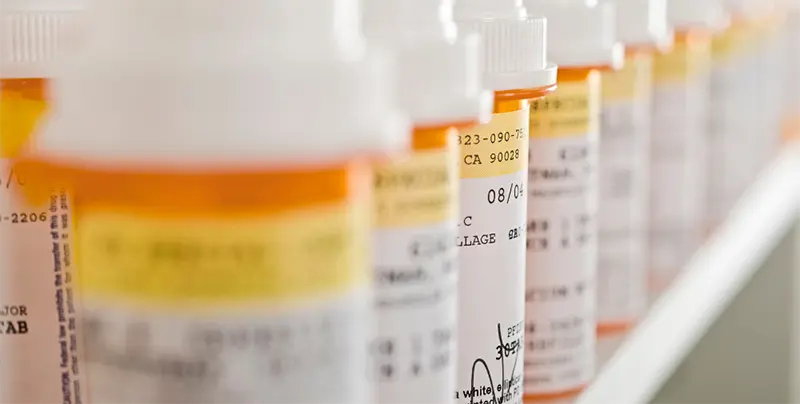 Close up display of prescription drug containers