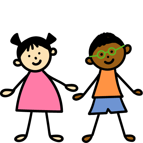 questions-for-kids-twochildren Two children holding hands; girl in pink dress on the left and boy in orange shirt with blue shorts on the right.
